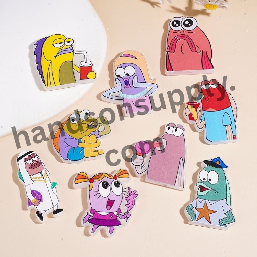 Quirky Baby Sponge Fish Character with Different Facial Expressions Acrylic Beads, Random Mix