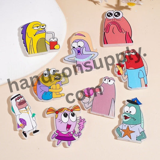 Quirky Baby Sponge Fish Character with Different Facial Expressions Acrylic Beads, Random Mix