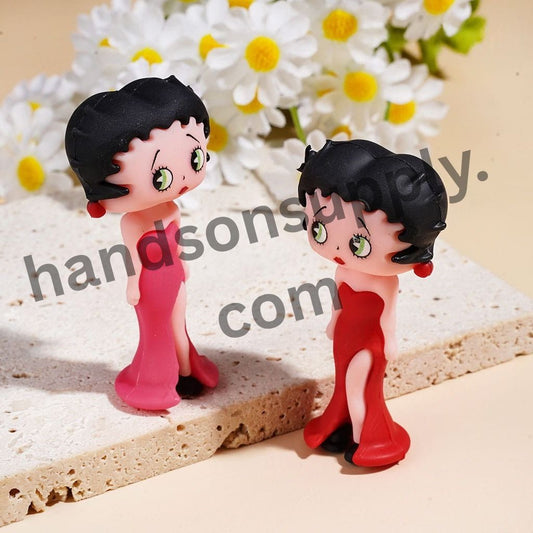 Old Girl Character Betty Boop Wearing Formal Dress Silicone Figurine, 57MM, Assorted Colors, Random Mix