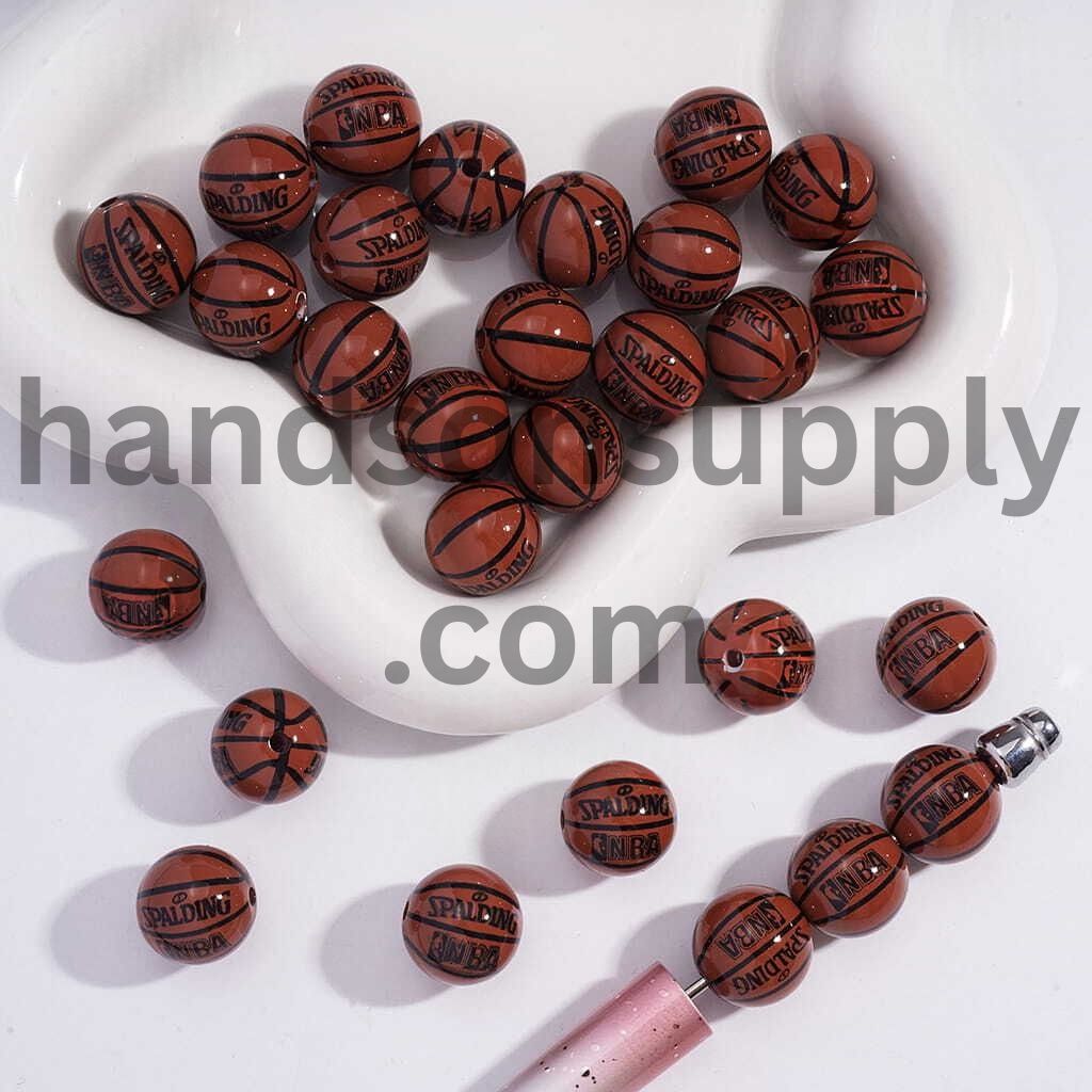 UV Coated Dark & Bright Brown Basketball Sports Series Round Acrylic Beads for Bracelets 16 MM