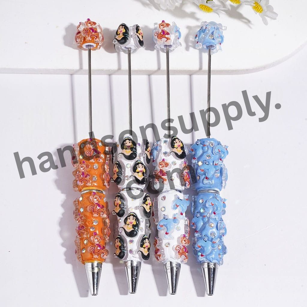 Princess Monkey Magic Lamp Fairy Tale Cartoon Character Beadable Pen with AB Rhinestones, Assorted Colors, Random Mix