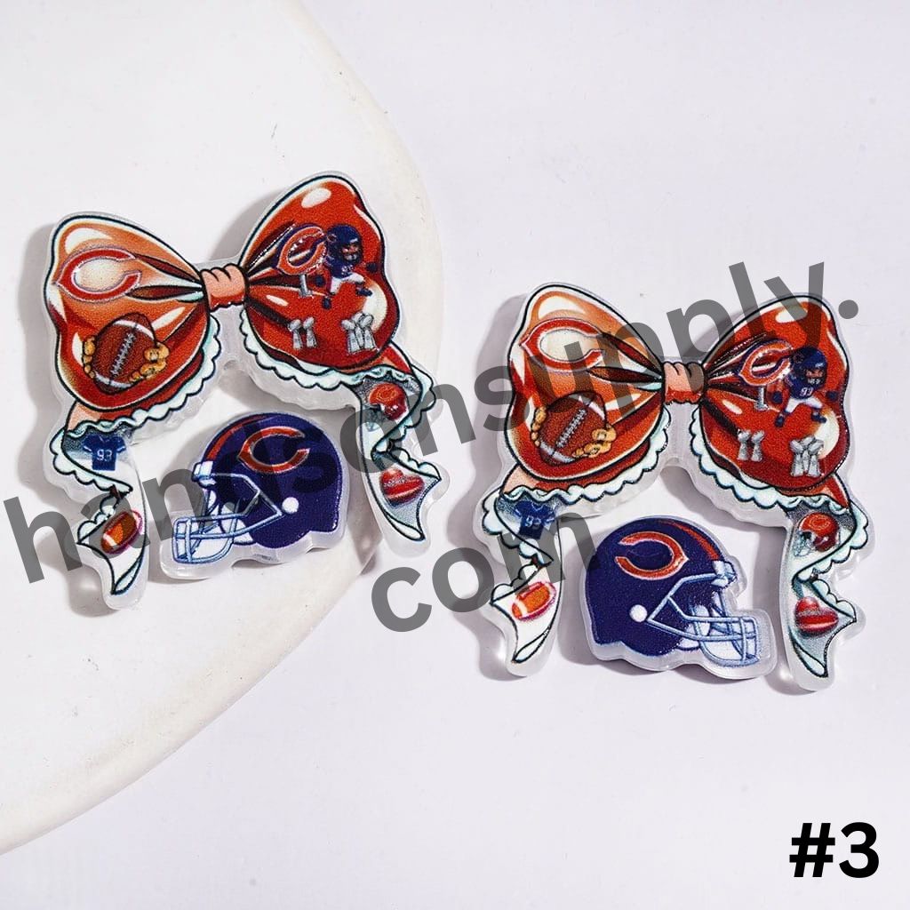 American Sports Football Team Bowtie, Bowknot & Helmet Collection Set Acrylic Beads, Random Mix