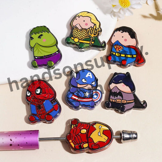 Cute Chibi Superhero Strong Character Series in Man Exclusive Theme, Acrylic Beads, Assorted Shapes, Random Mix