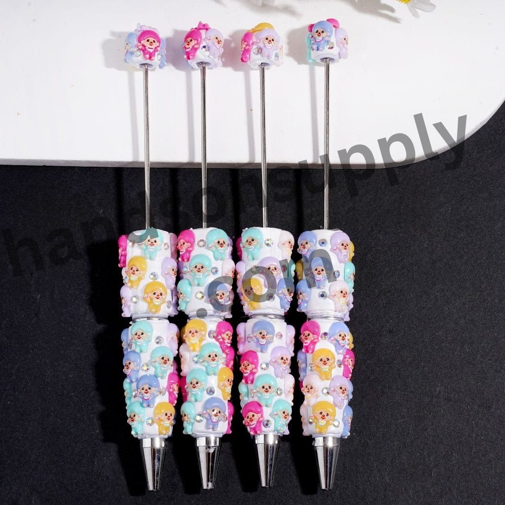 Cute Cartoon Character Monkey Doll in Macaron Colors with AB Rhinestones Beadable Clay Pens