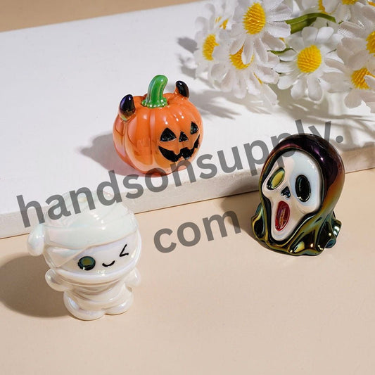 UV Coating Cute Halloween Character Acrylic Bead with Pumpkin, Ghost, Witch Hat & Haunted House, Multi Designs, Random Mix