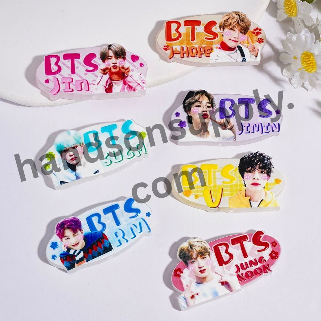 K-Pop Korea Group BTS Member Character Name and Pictures Printed Acrylic Beads, Random Mix