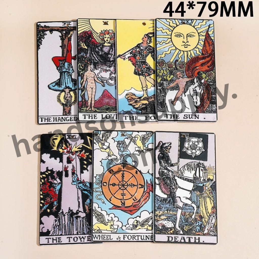 Vintage Tarot Card Acrylic Pendant Charms with The Sun, The Lovers, The Hanged Man, 44*79MM, Random Mix