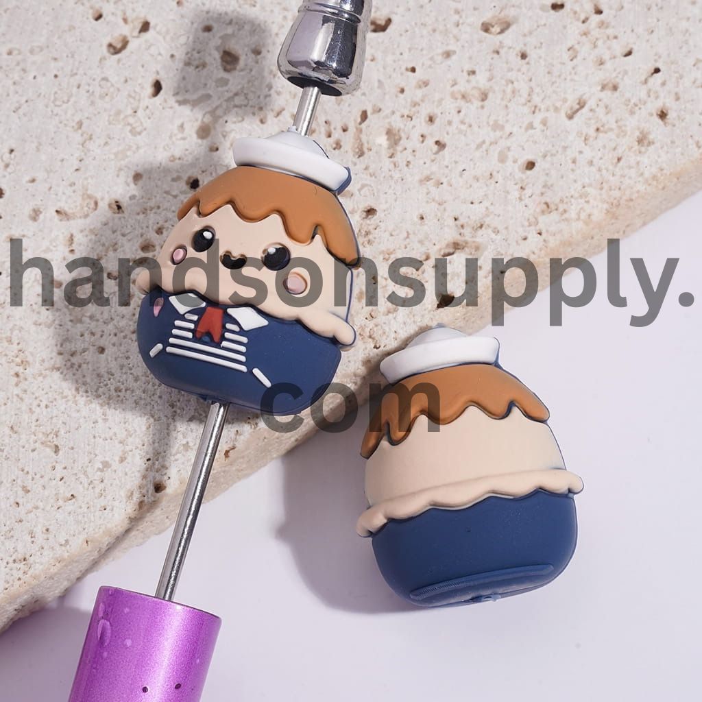 3D Mini Ice Cream Cone Shaped Classic Character with Sailor Hat Uniform Horror Series Silicone Focal Beads