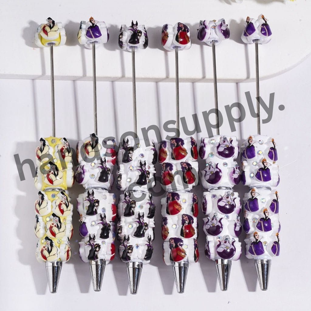 Disney Princess Classic Animation Villain Character Beadable Clay Pens with AB Rhinestones, Assorted Colors, Random Mix
