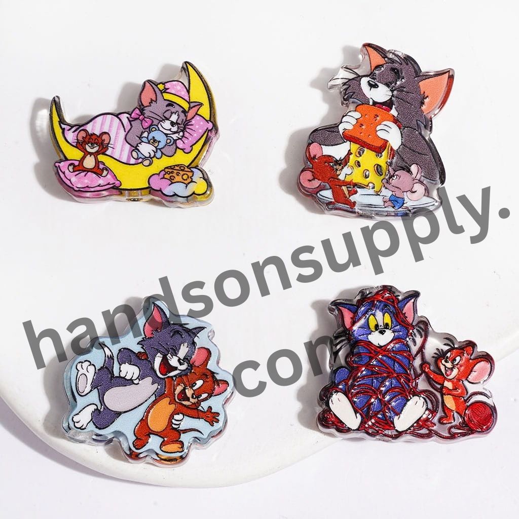 Playful Cat & Mouse Cartoon Character Series with Funny Designs Semi-Clear Acrylic Beads, Random Mix