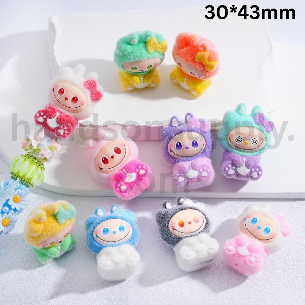 Flocked Labub with Bowknots Pen Toppers or Pendants Multi-Color Acrylic Beads 30*43MM
