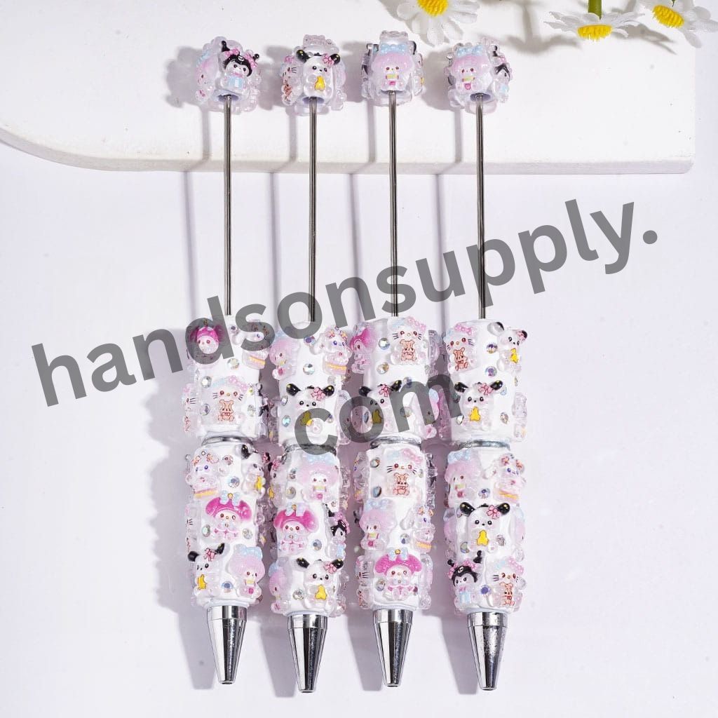 Cute Sanrio Character Rhinestone Beadable Clay Pens, White & Pink, Random Mix