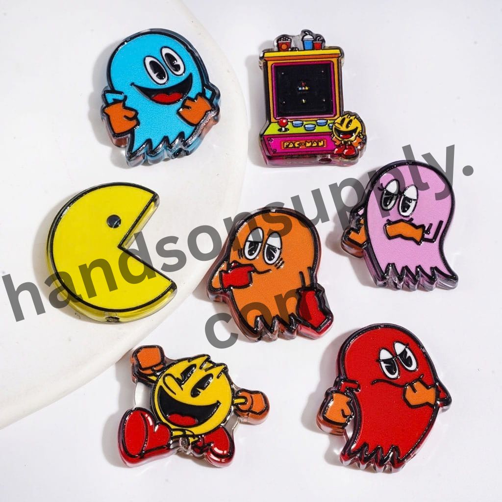 Playful Retro Game Style Character Series Semi-Clear Acrylic Beads, Random Mix
