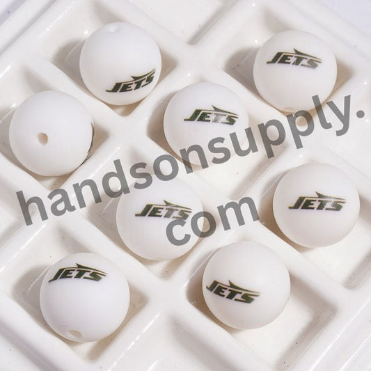 NY Jets Football Team Printed Round Silicone Beads For DIY Bracelets and Necklaces, 15MM