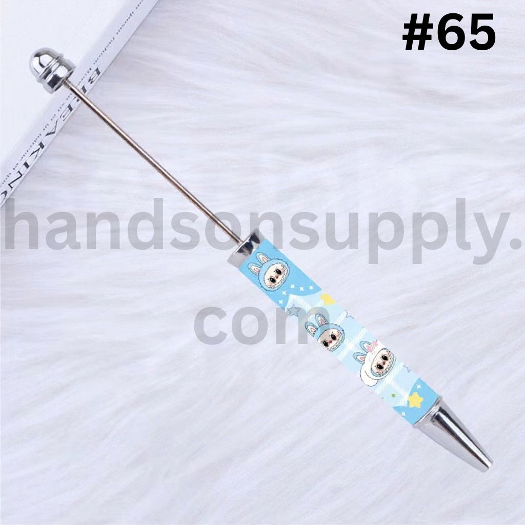 Cute Labub Pop Mar Character Beadable DIY Pen Colorful Glitter & Pearls Design
