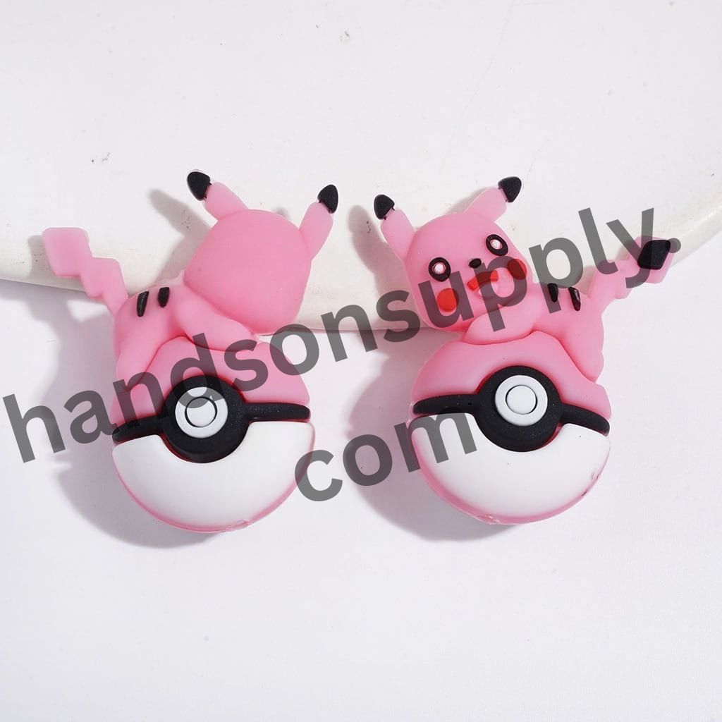 3D Small Electric Monster Character Resting on Magic Ball Silicone Focal Beads, 30*38MM Multi-Color