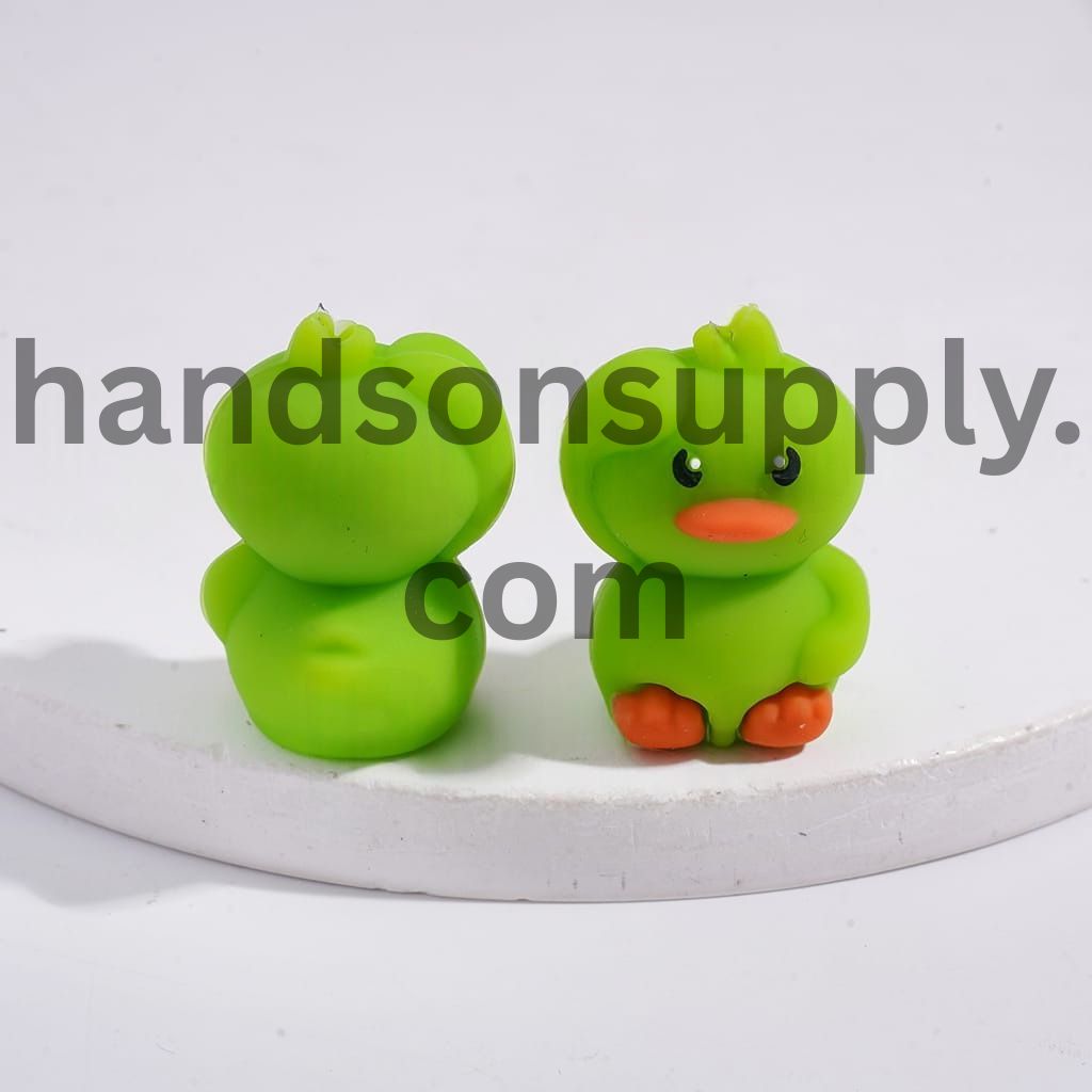 3D Cute Green & Yellow Waving Duck Cartoon Animal Design Silicone Focal Bead