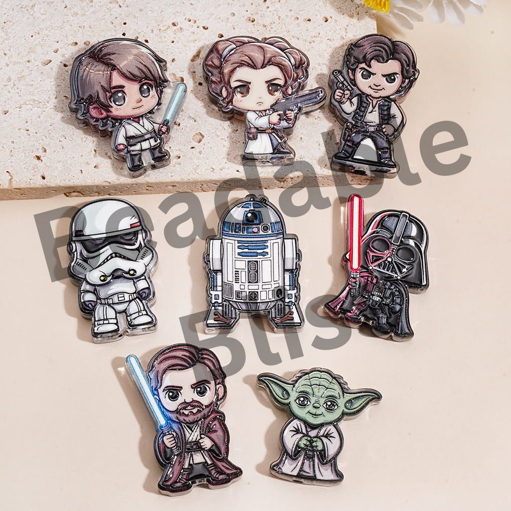 Acrylic Beads with Space Saga Character Series Print, Random Mix