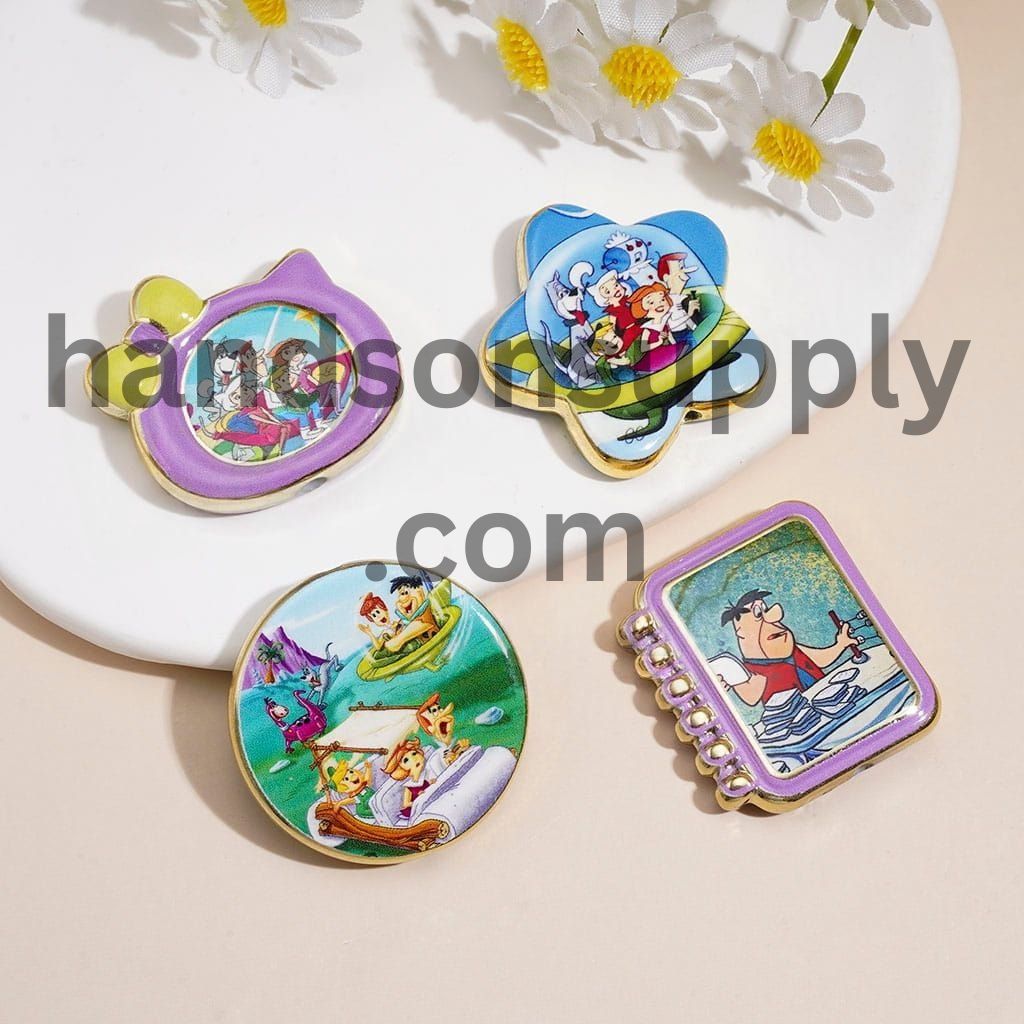 Classic Retro Family Cartoon and Space Adventure Print Acrylic Beads & Pendant, Random Mix