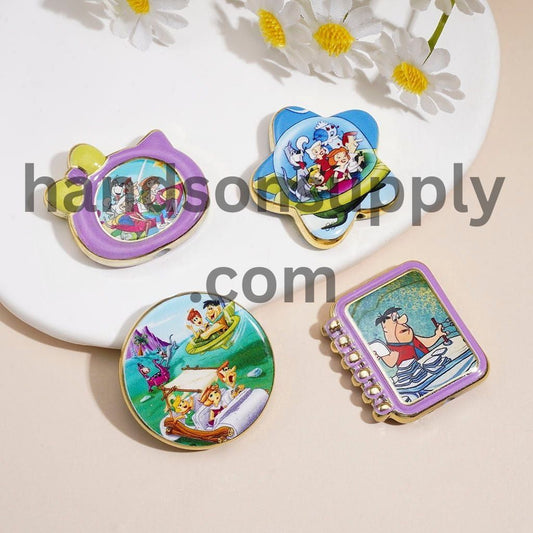 Classic Retro Family Cartoon and Space Adventure Print Acrylic Beads & Pendant, Random Mix