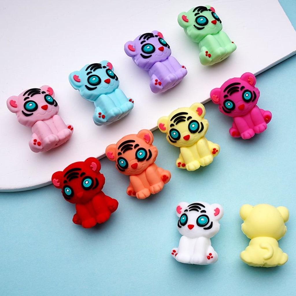 Baby Tiger 3D Cute Silicone Focal Beads, Random Mix
