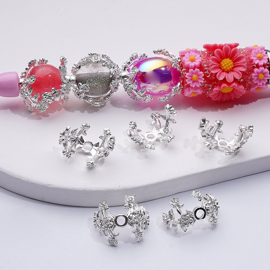 Elegant Silver Metal Flower Bead Cap Cage – Delicate 16MM Design for 12MM Beads