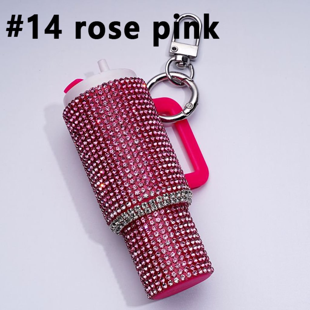 Rhinestones Bling Bling Mini Colorful Tumbler Chapstick Holder, Stanley Keychain Chapstick Holder, Size 10*5*3cm