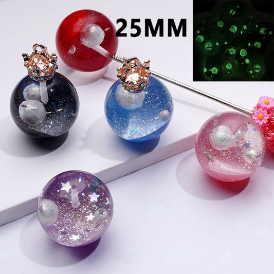 Luminous Galaxy Star Round Beads Large Glitter Acrylic, 25MM, Assorted Colors