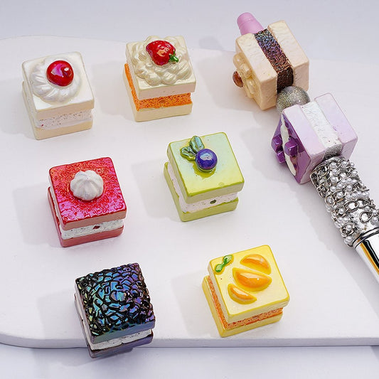 Vivid Fruit Cake Acrylic Beads UV-Coated Creamy Design, 20*25MM, Random Mix