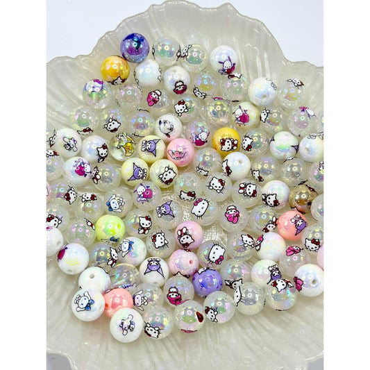 Cute Cartoon Cat KuKu Clear Solid White Color  Acrylic Beads Random Mix 16mm