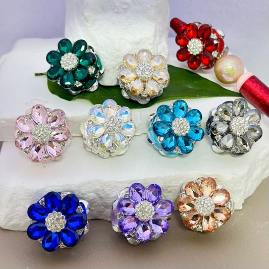 Clear and Colorful Rhinestones, Fancy Bling Bling Silver Alloy Flower with Oval Pearls and Clay Beads, 25mm