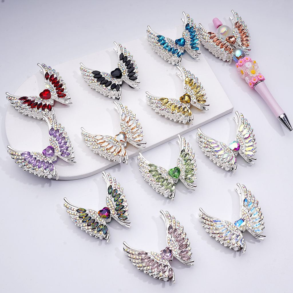 Exquisite Fancy Silver Alloy Angel's Wings Beads with Shiny Rhinestones, 46*50MM, Random Mix