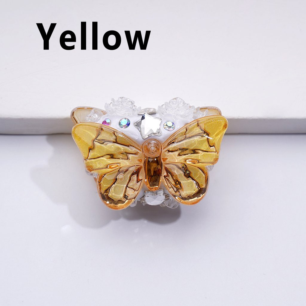 Chic Butterfly Clay Beads with Gold Stripes, AB Crystals, Clear Stars & Floral Details, Approx. 32x18MM