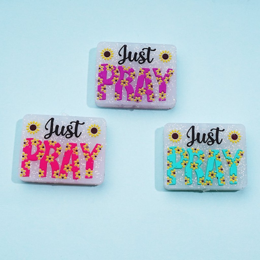 Sunflowers Glitter Religion Jesus Juts Pray Silicone Focal Beads
