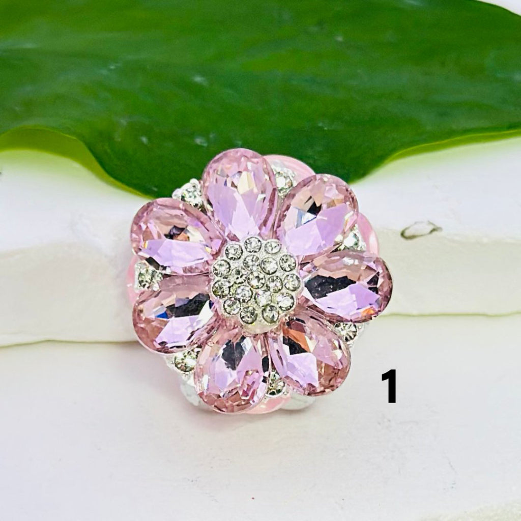 Clear and Colorful Rhinestones, Fancy Bling Bling Silver Alloy Flower with Oval Pearls and Clay Beads, 25mm