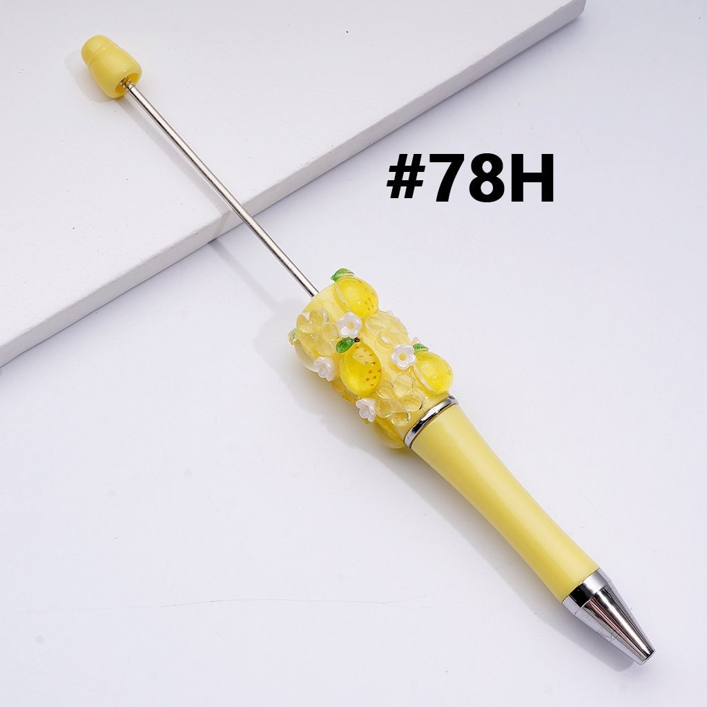 Beadable Pen with Assorted Fruit Charms Strawberry, Grape, Pineapple, Apple, and More, Random Mix