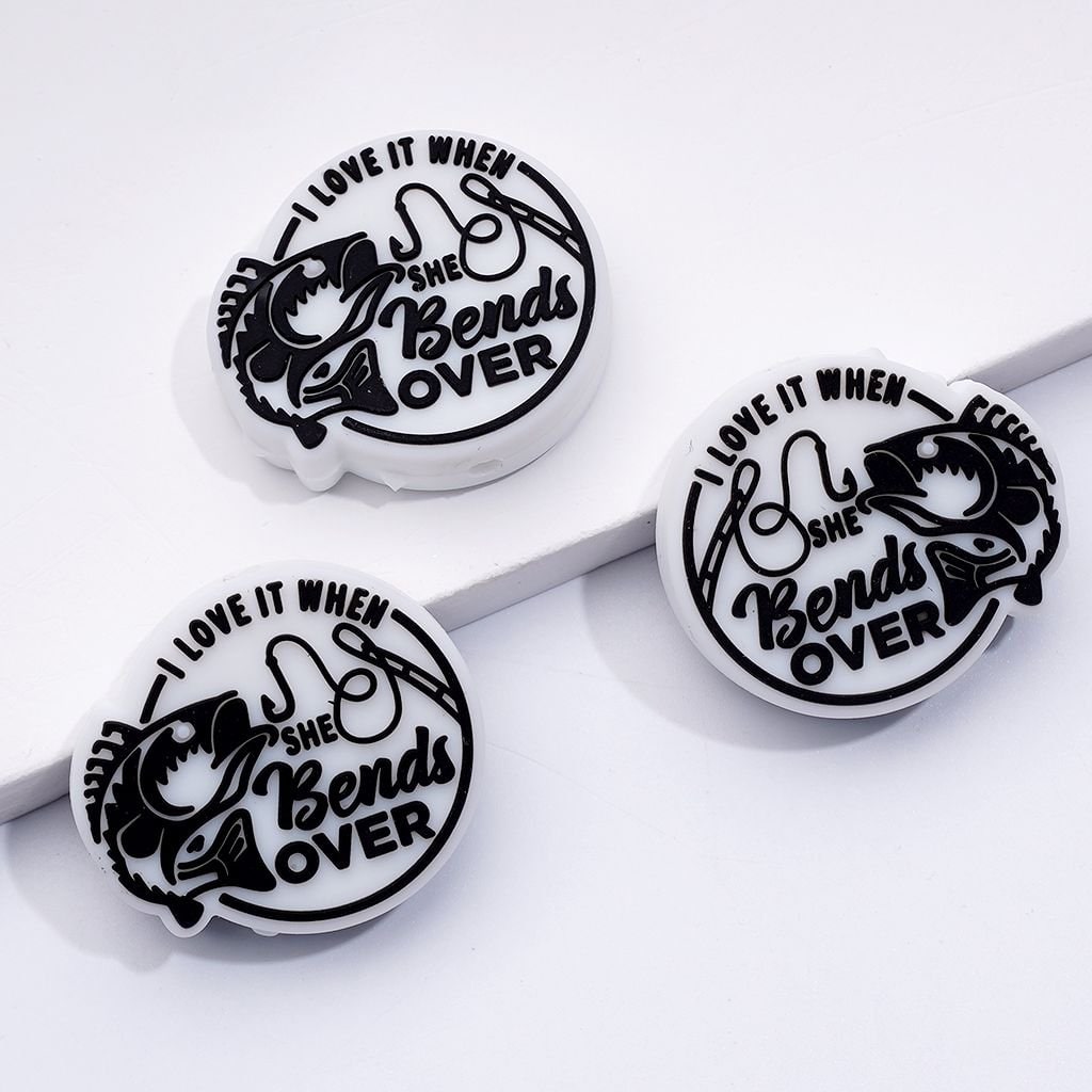 Fishing-Themed "I'd Rather Be Fishing" Silicone Focal Beads – Funny Quote Design, Includes Jesus Fish Story and Bending Over Humor