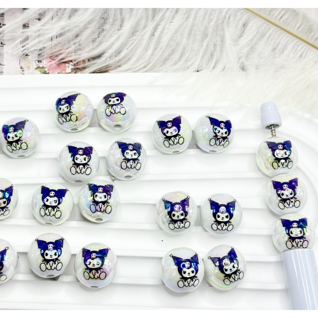 UV Coating Adorable Character Round Acrylic Beads, 16MM