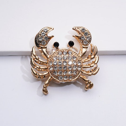 Bling Bling Fancy Gold Alloy Crab with Shiny Rhinestones Oval Pearls Clay Beads, Around 44*42MM