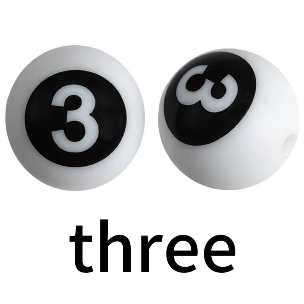 Round Numbers Printed Silicone Beads, Size 15mm