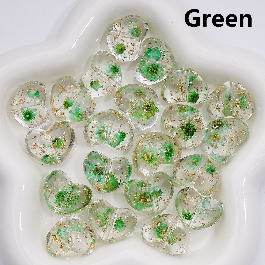 Dried Flowers Gold Foil Paper Inside Multi-Color Clear Heart Acrylic Beads 20MM (Single Color is available for 200pcs Whole bag)