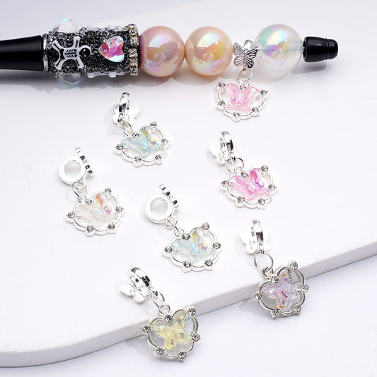 Silver Alloy Bail Beads Dangle Butterfly Charm Rhinestone Pendant Jewelry Supplies