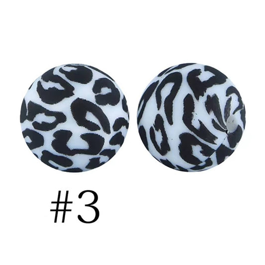 Cute Round Jaguar Printed Silicone Beads Number 3