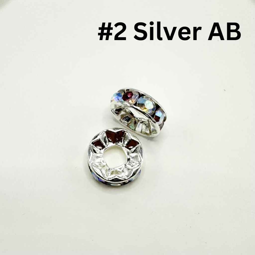 Round Metal Spacers Large Hole Spacer Beads with Rhinestones & Large Hole, Size 15mm