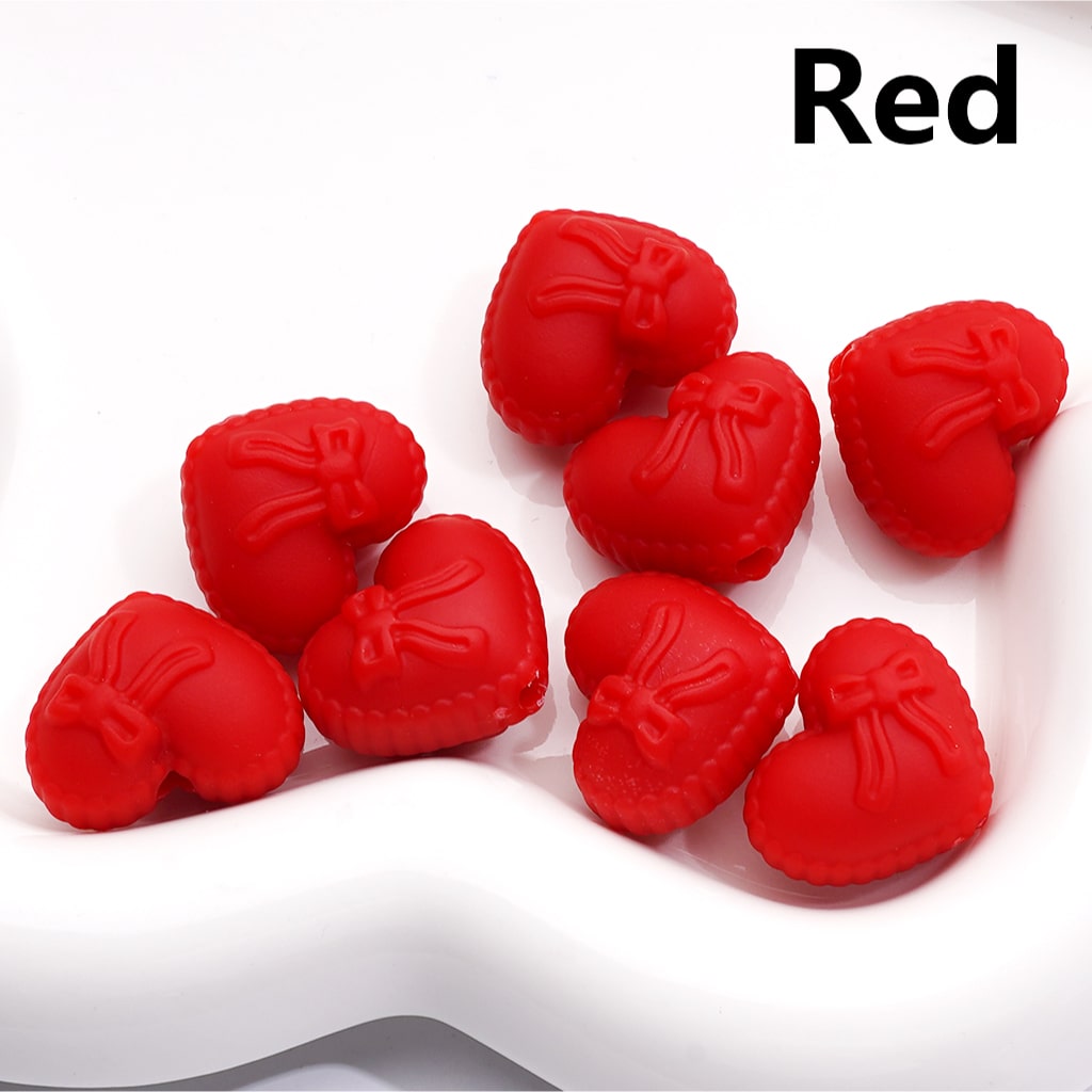 Rubber Coated Acrylic Beads Heart Shape with Bowknots Multi-Color 18*20MM (Single Color is av available for 200pcs(Whole Bag))
