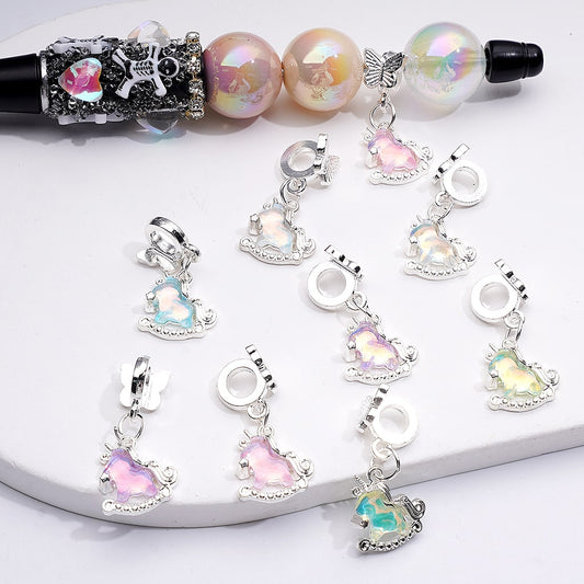 Alloy Charm Beads Silver Unicorn Pendants with Sparkling Rhinestones for Jewelry Making
