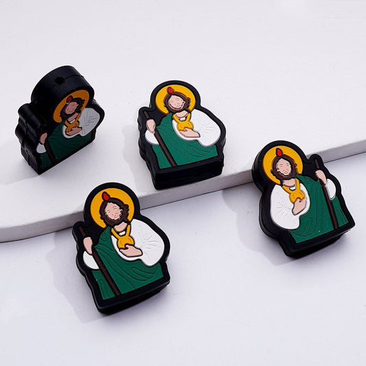 Christian Faith Silicone Focal Beads Jesus-Inspired Religious Design for Crafting