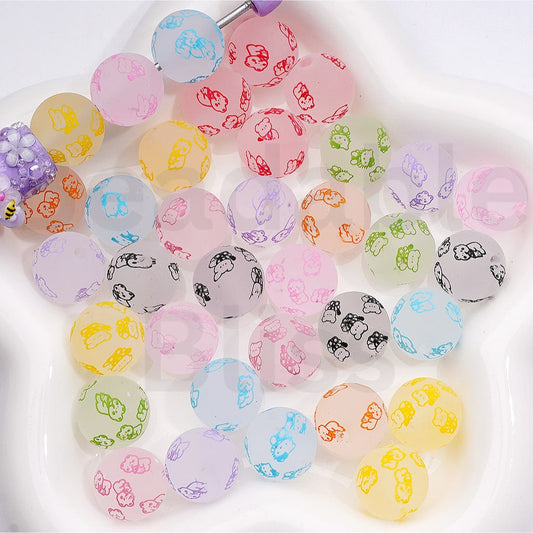 Adorable Character Frosted Round Design Cute Cat Character & Pochacc Print Acrylic Beads 16MM (Single Color Is available for 200pcs(Whole Bag))