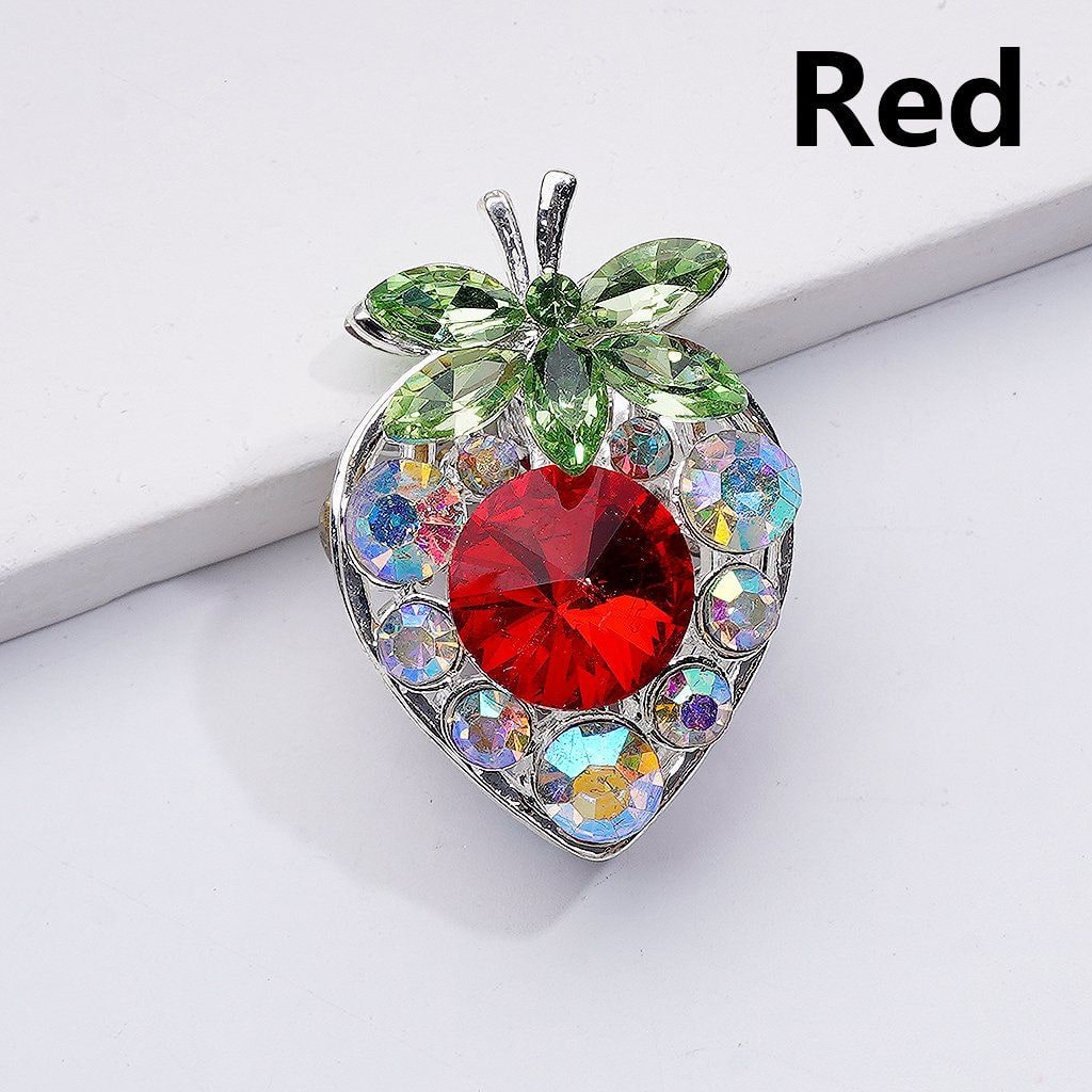 Strawberry Beads with Multi-Color Cone Shape Green Leaf AB Rhinestones Fancy Silver Alloy 22*33MM