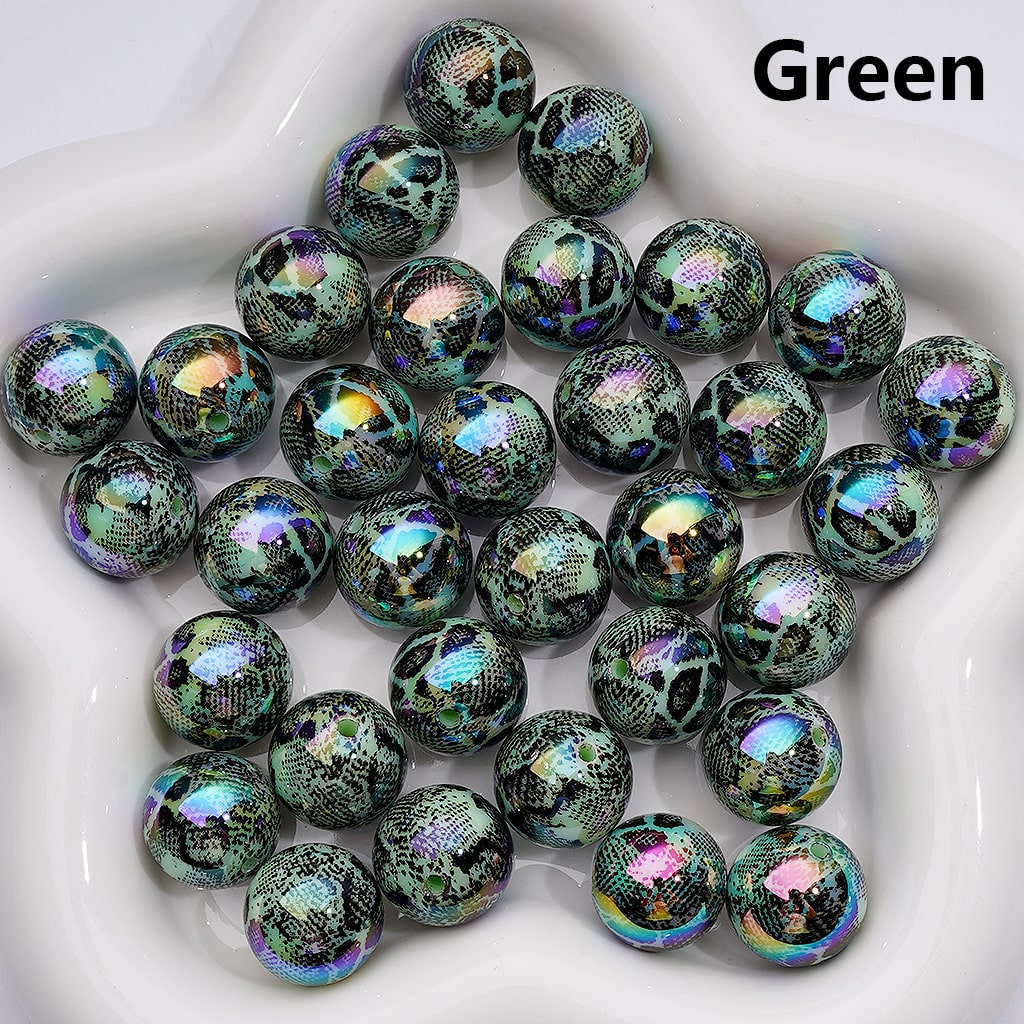 UV Coating Black Spots Prints Abstract Irreugal Round Acrylic Beads in Solid Color, 16MM